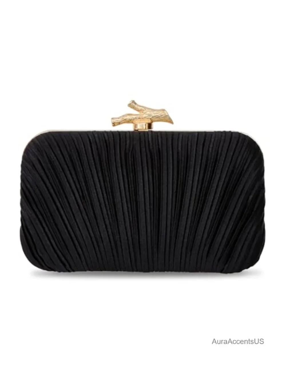 Satin Pleated Evening Structured Clutch Purse Box Bag with Detachable Chain